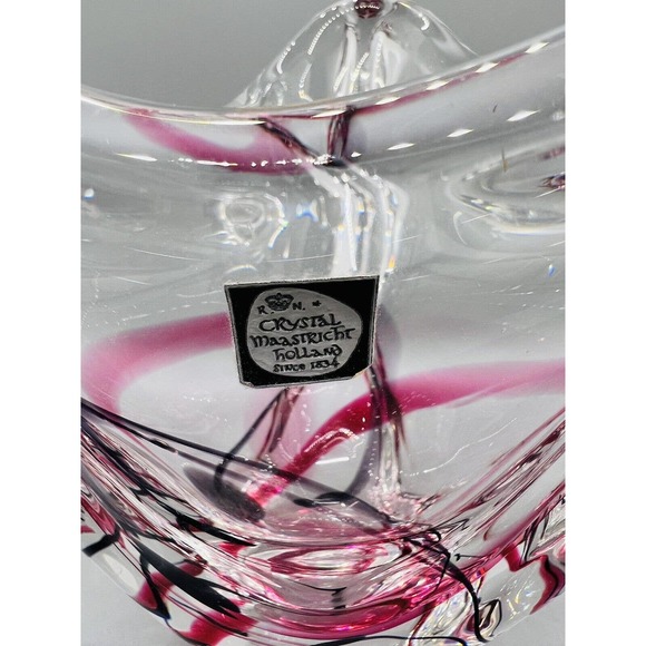 Maastricht Max Verboeket Art Glass Vase Bowl Signed on Base Pink Purple Clear - Picture 4 of 8